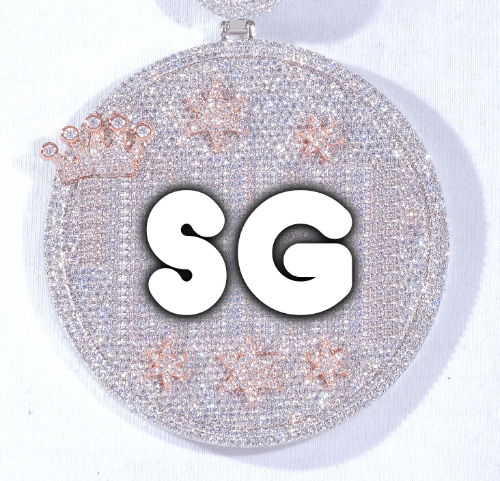 CUSTOM LETTER NECKLACE 3D BIG CROWN DISC