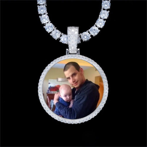 925S & VVS Moissanite 3D Circle Custom Picture Pendant
