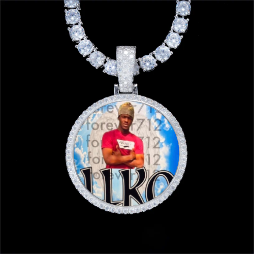 925S & VVS Moissanite 3D Circle Custom Picture Pendant