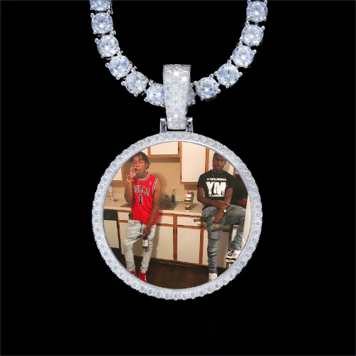 925S & VVS Moissanite 3D Circle Custom Picture Pendant