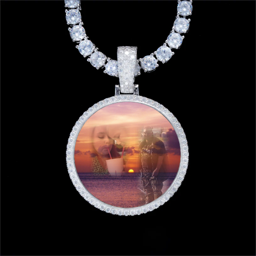 925S & VVS Moissanite 3D Circle Custom Picture Pendant