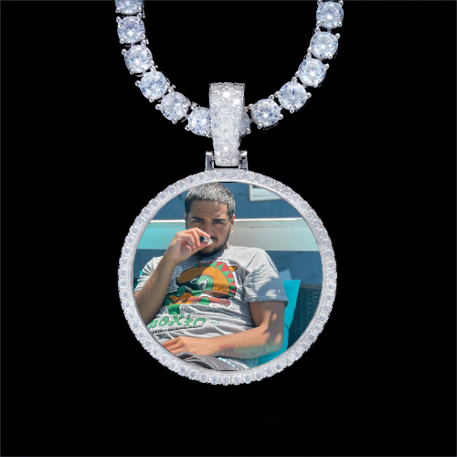 925S & VVS Moissanite 3D Circle Custom Picture Pendant