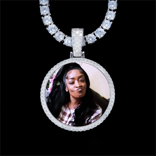 925S & VVS Moissanite 3D Circle Custom Picture Pendant