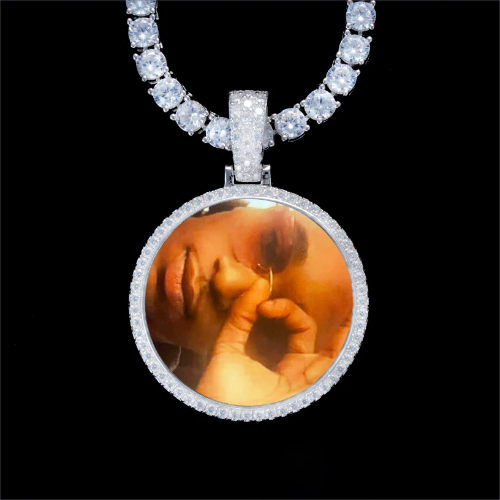 925S & VVS Moissanite 3D Circle Custom Picture Pendant