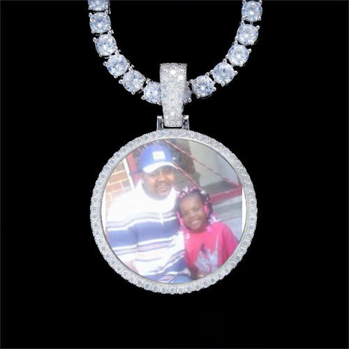 925S & VVS Moissanite 3D Circle Custom Picture Pendant