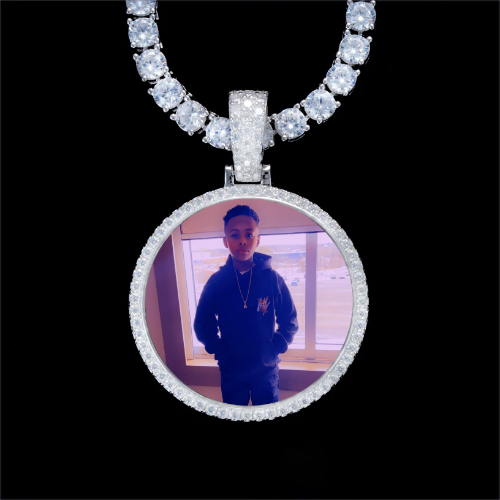 925S & VVS Moissanite 3D Circle Custom Picture Pendant