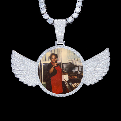 925S & VVS Moissanite 3D Wing Custom Picture Pendant