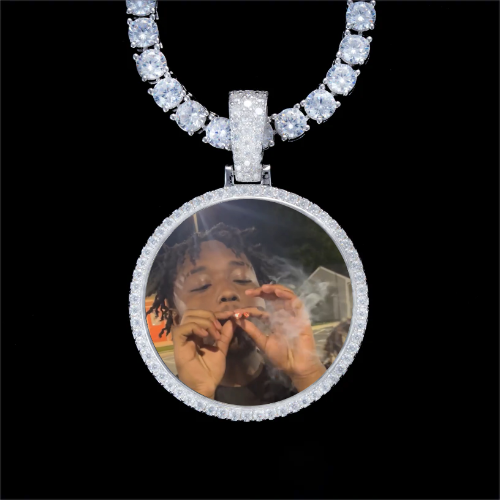 925S & VVS Moissanite 3D Circle Custom Picture Pendant