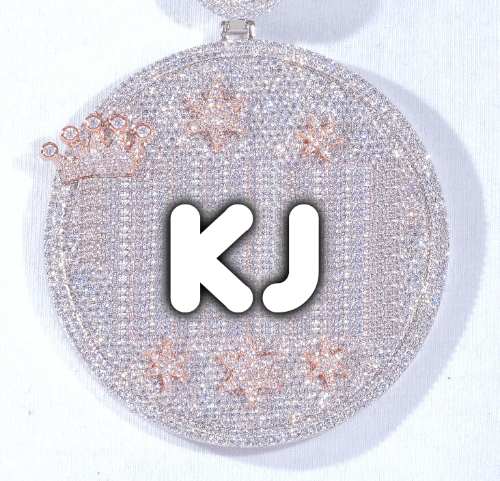 CUSTOM LETTER NECKLACE 3D BIG CROWN DISC