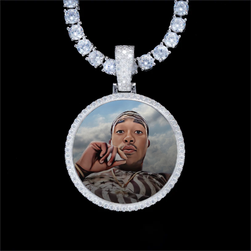 925S & VVS Moissanite 3D Circle Custom Picture Pendant