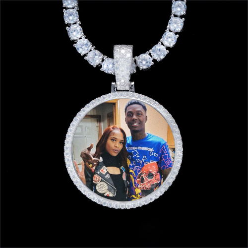 925S & VVS Moissanite 3D Circle Custom Picture Pendant