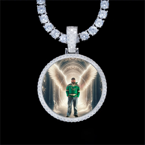 925S & VVS Moissanite 3D Circle Custom Picture Pendant