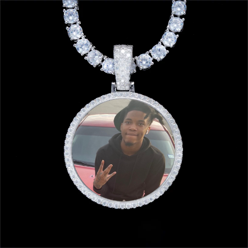 925S & VVS Moissanite 3D Circle Custom Picture Pendant
