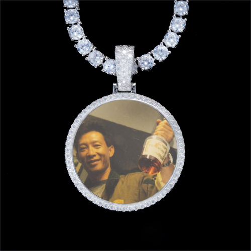 925S & VVS Moissanite 3D Circle Custom Picture Pendant