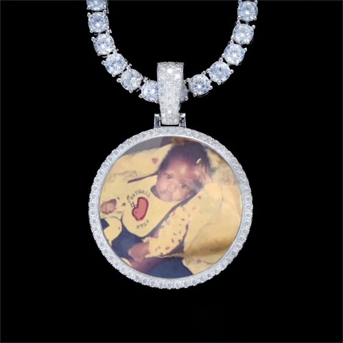 925S & VVS Moissanite 3D Circle Custom Picture Pendant