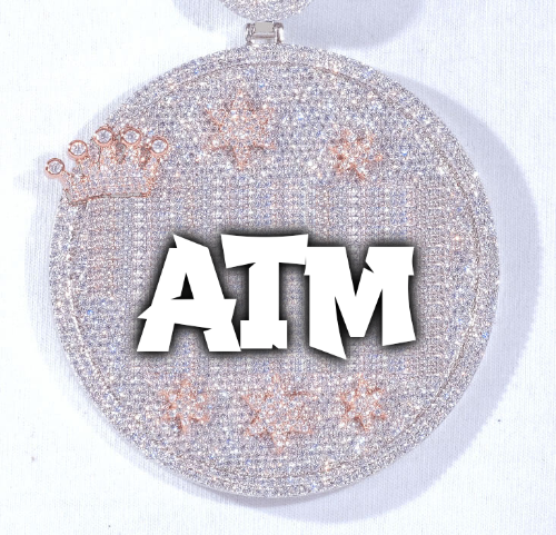 CUSTOM LETTER NECKLACE 3D BIG CROWN DISC
