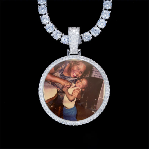 925S & VVS Moissanite 3D Circle Custom Picture Pendant