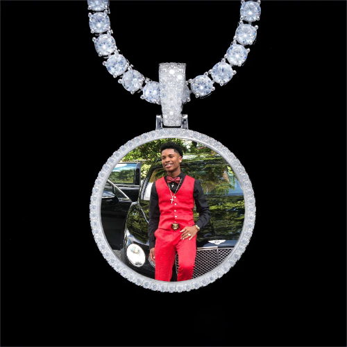 925S & VVS Moissanite 3D Circle Custom Picture Pendant