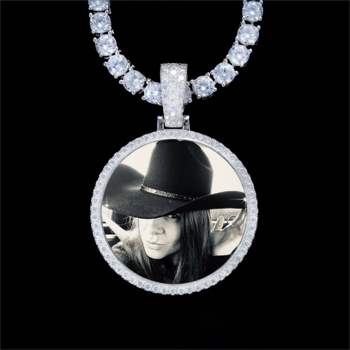 925S & VVS Moissanite 3D Circle Custom Picture Pendant