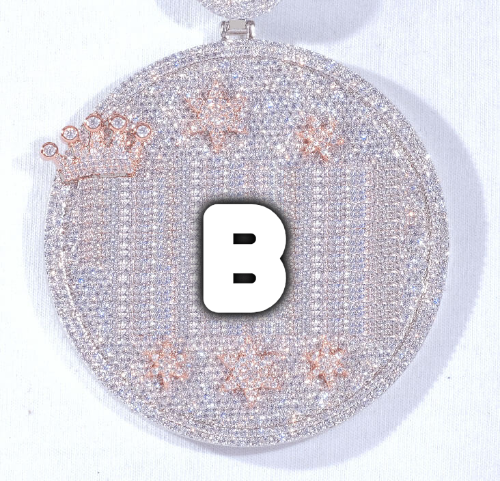 CUSTOM LETTER NECKLACE 3D BIG CROWN DISC