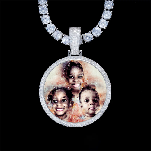 925S & VVS Moissanite 3D Circle Custom Picture Pendant