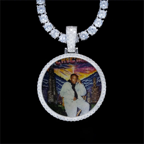 925S & VVS Moissanite 3D Circle Custom Picture Pendant