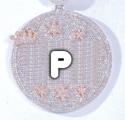 CUSTOM LETTER NECKLACE 3D BIG CROWN DISC
