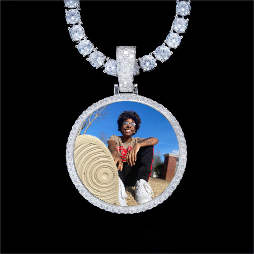 925S & VVS Moissanite 3D Circle Custom Picture Pendant