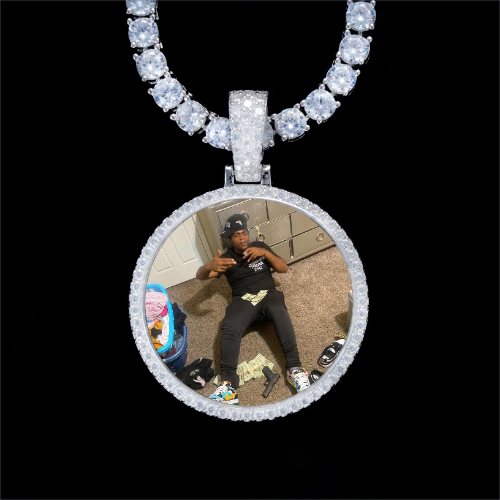 925S & VVS Moissanite 3D Circle Custom Picture Pendant