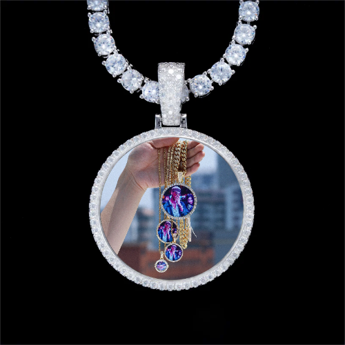 925S & VVS Moissanite 3D Circle Custom Picture Pendant