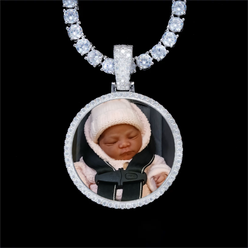 925S & VVS Moissanite 3D Circle Custom Picture Pendant
