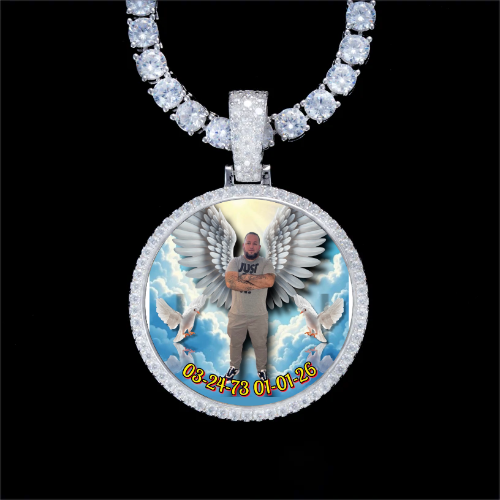 925S & VVS Moissanite 3D Circle Custom Picture Pendant