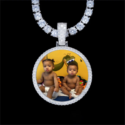 925S & VVS Moissanite 3D Circle Custom Picture Pendant