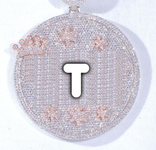 CUSTOM LETTER NECKLACE 3D BIG CROWN DISC