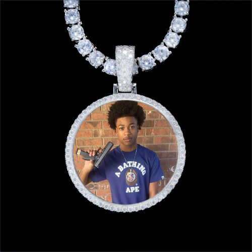 925S & VVS Moissanite 3D Circle Custom Picture Pendant