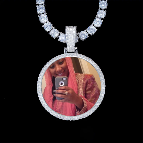 925S & VVS Moissanite 3D Circle Custom Picture Pendant