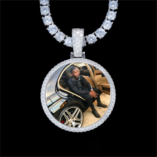 925S & VVS Moissanite 3D Circle Custom Picture Pendant