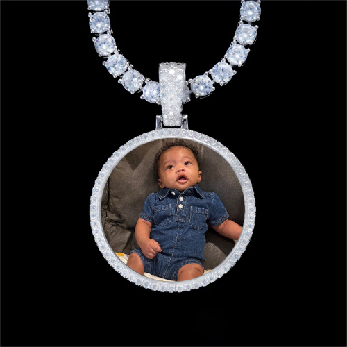 925S & VVS Moissanite 3D Circle Custom Picture Pendant
