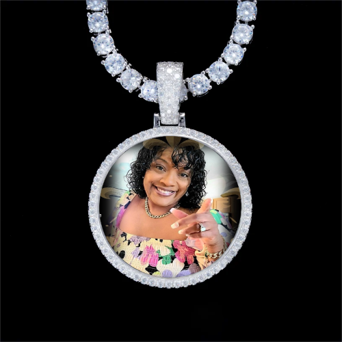 925S & VVS Moissanite 3D Circle Custom Picture Pendant