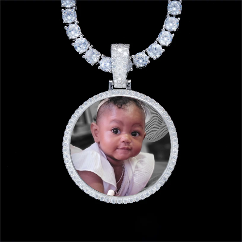925S & VVS Moissanite 3D Circle Custom Picture Pendant