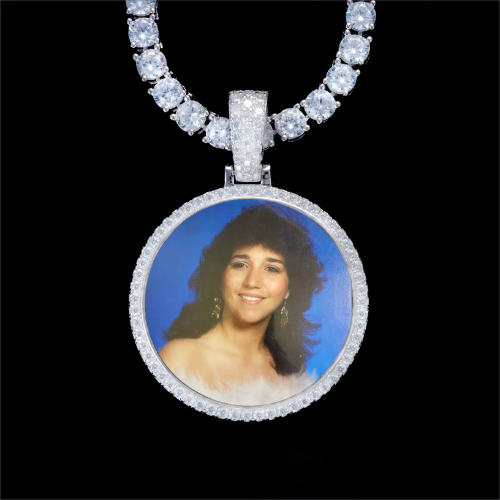 925S & VVS Moissanite 3D Circle Custom Picture Pendant