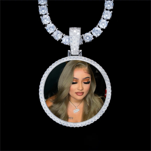 925S & VVS Moissanite 3D Circle Custom Picture Pendant