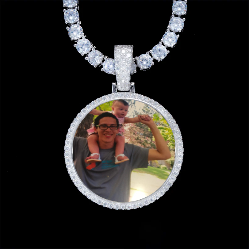 925S & VVS Moissanite 3D Circle Custom Picture Pendant