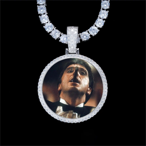 925S & VVS Moissanite 3D Circle Custom Picture Pendant