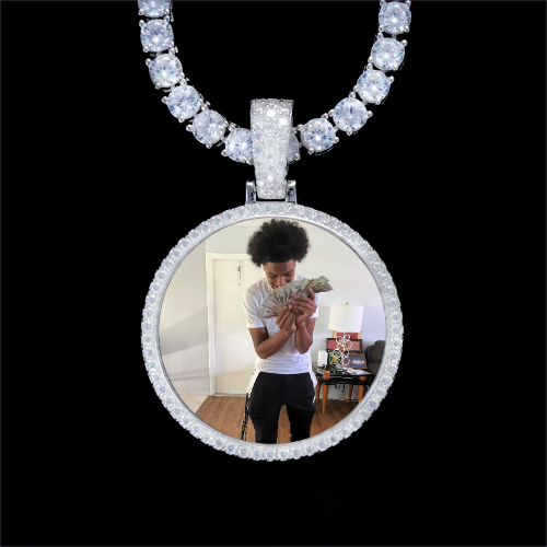 925S & VVS Moissanite 3D Circle Custom Picture Pendant