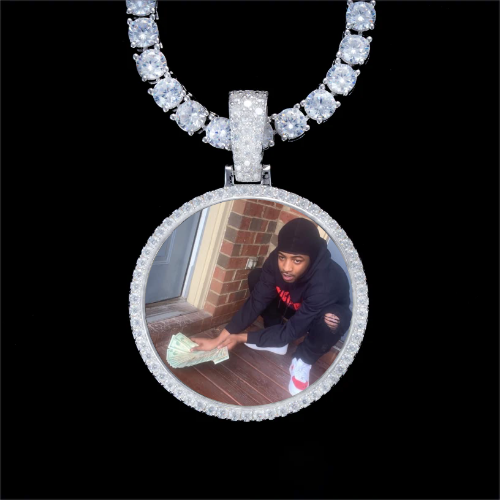 925S & VVS Moissanite 3D Circle Custom Picture Pendant
