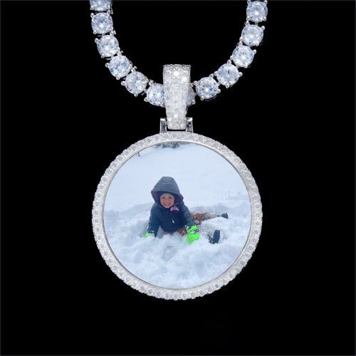 925S & VVS Moissanite 3D Circle Custom Picture Pendant