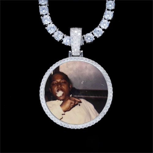 925S & VVS Moissanite 3D Circle Custom Picture Pendant