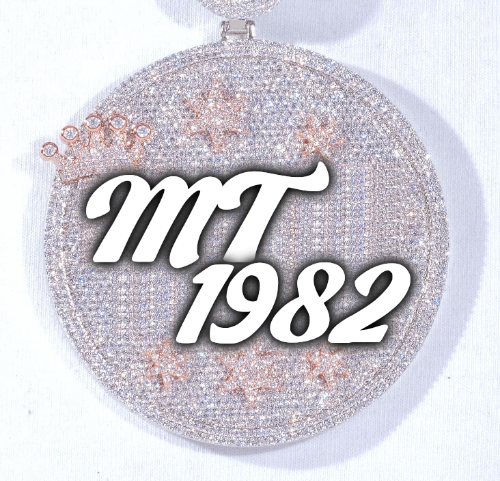 CUSTOM LETTER NECKLACE 3D BIG CROWN DISC