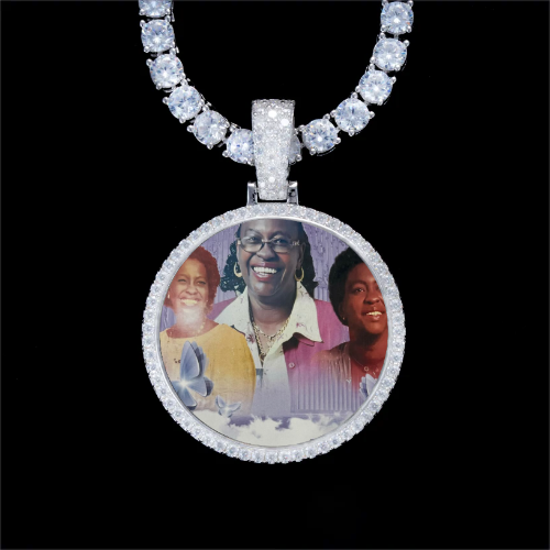 925S & VVS Moissanite 3D Circle Custom Picture Pendant